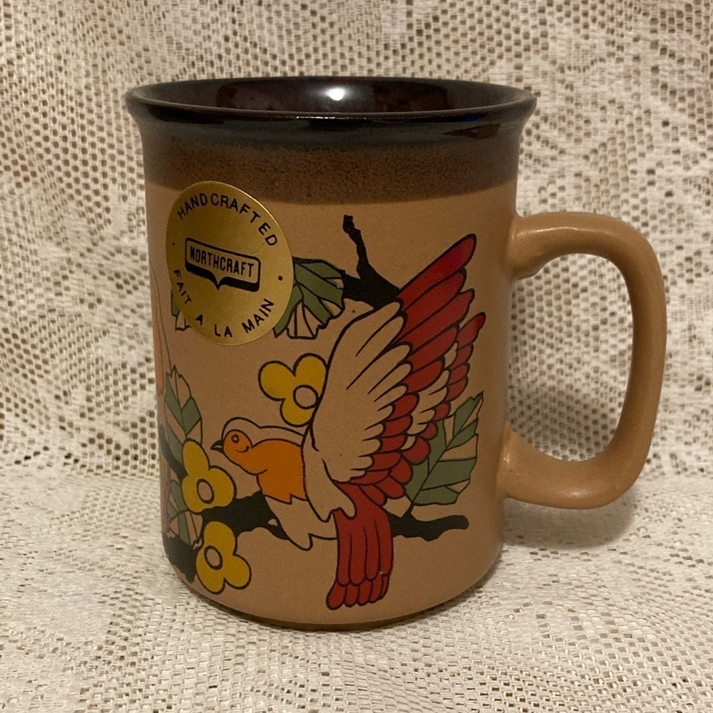 Price drop … Vintage Northcraft Korea Tan Pottery Bird Mug